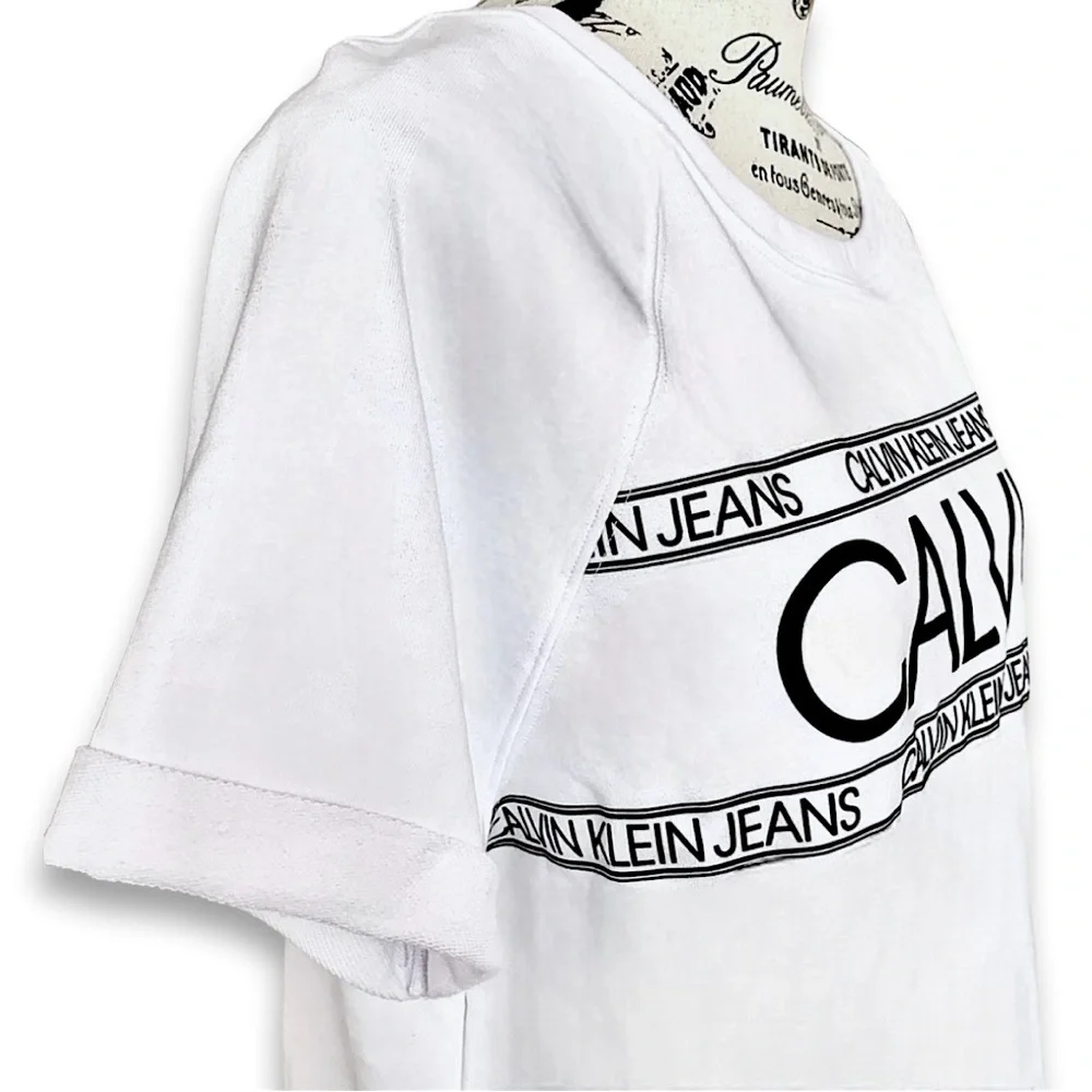 NWT Calvin Klein White Logo Short Sleeve Crop Top Size Large - Picture 4 of 13
